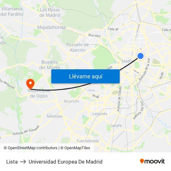 Lista to Universidad Europea De Madrid map