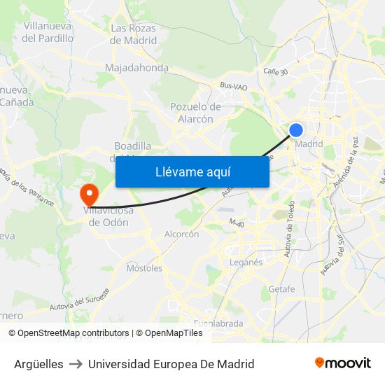 Argüelles to Universidad Europea De Madrid map