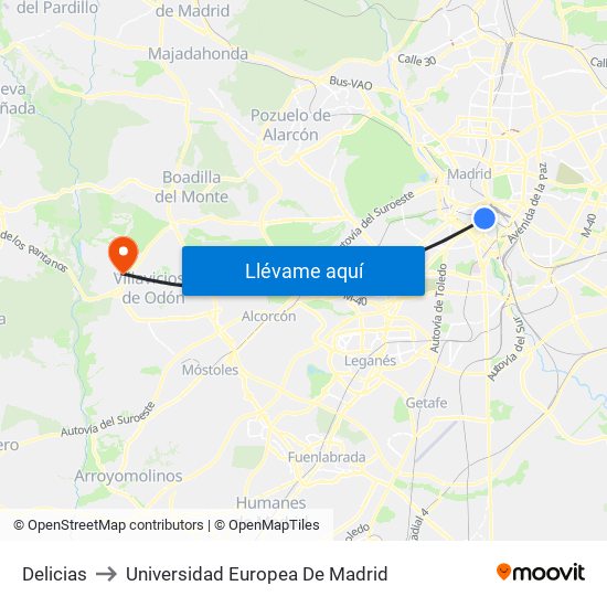 Delicias to Universidad Europea De Madrid map