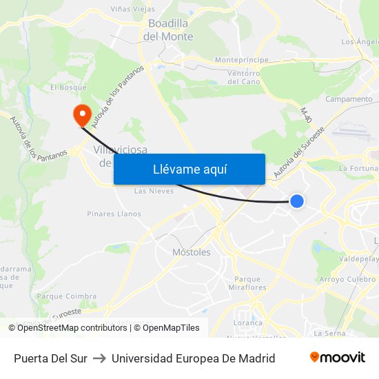 Puerta Del Sur to Universidad Europea De Madrid map