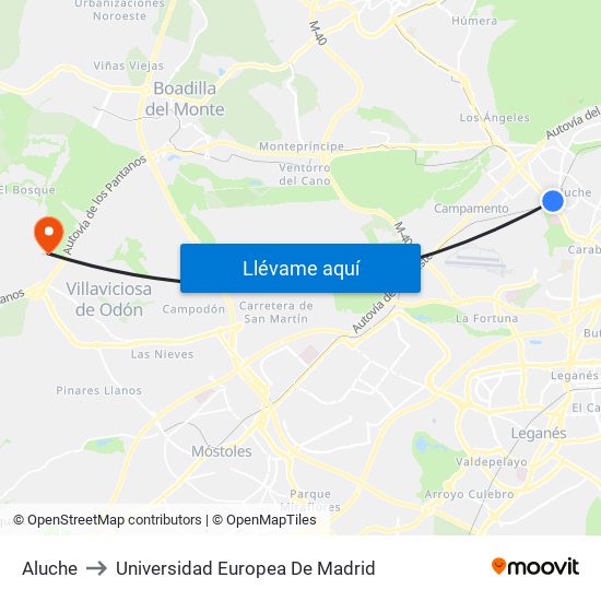 Aluche to Universidad Europea De Madrid map