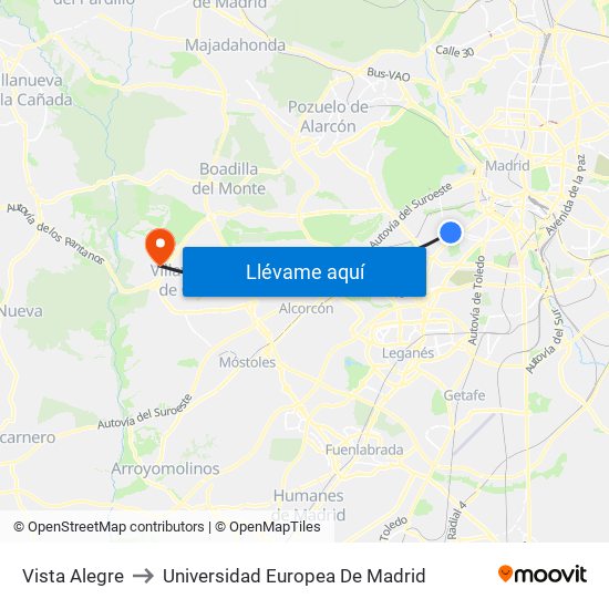 Vista Alegre to Universidad Europea De Madrid map