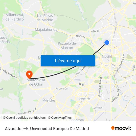 Alvarado to Universidad Europea De Madrid map