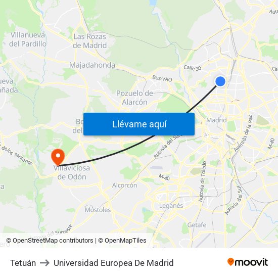 Tetuán to Universidad Europea De Madrid map