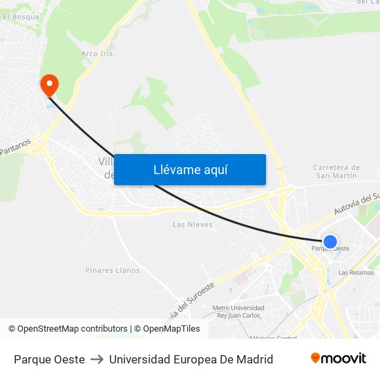 Parque Oeste to Universidad Europea De Madrid map