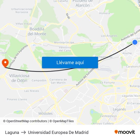 Laguna to Universidad Europea De Madrid map