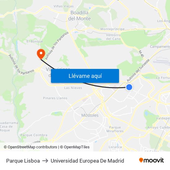 Parque Lisboa to Universidad Europea De Madrid map
