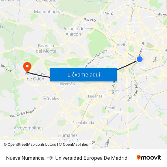 Nueva Numancia to Universidad Europea De Madrid map