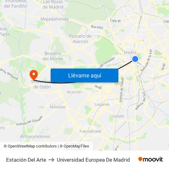 Estación Del Arte to Universidad Europea De Madrid map