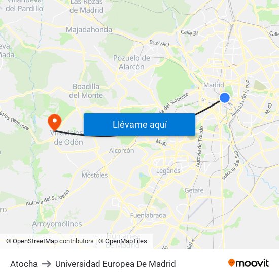 Atocha to Universidad Europea De Madrid map