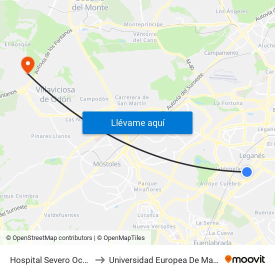 Hospital Severo Ochoa to Universidad Europea De Madrid map