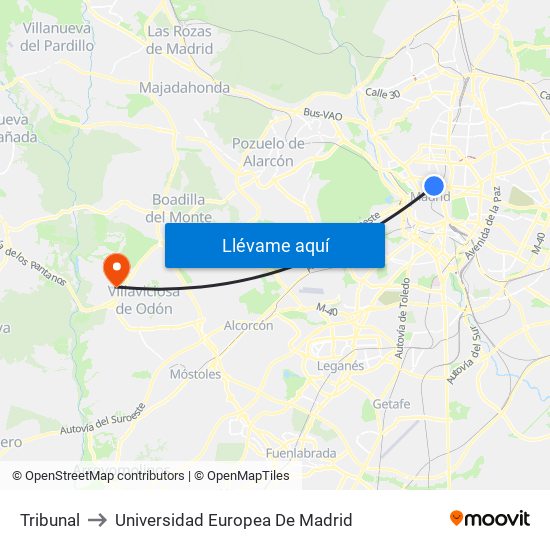 Tribunal to Universidad Europea De Madrid map