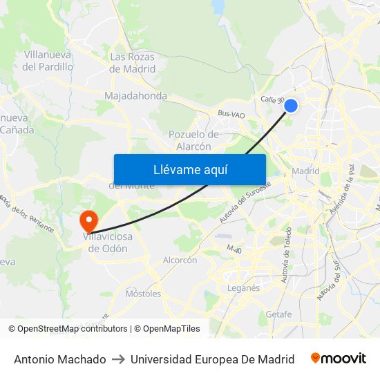 Antonio Machado to Universidad Europea De Madrid map
