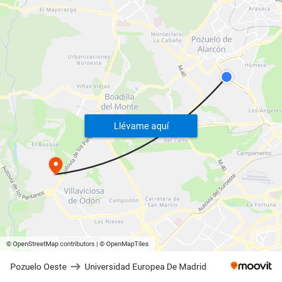 Pozuelo Oeste to Universidad Europea De Madrid map