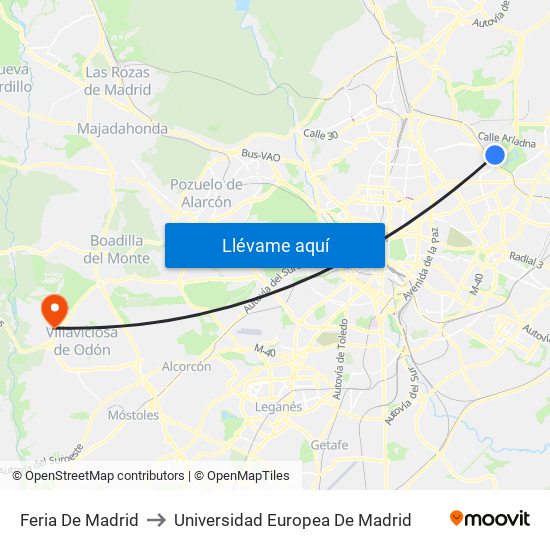 Feria De Madrid to Universidad Europea De Madrid map