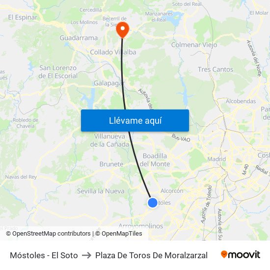 Móstoles - El Soto to Plaza De Toros De Moralzarzal map