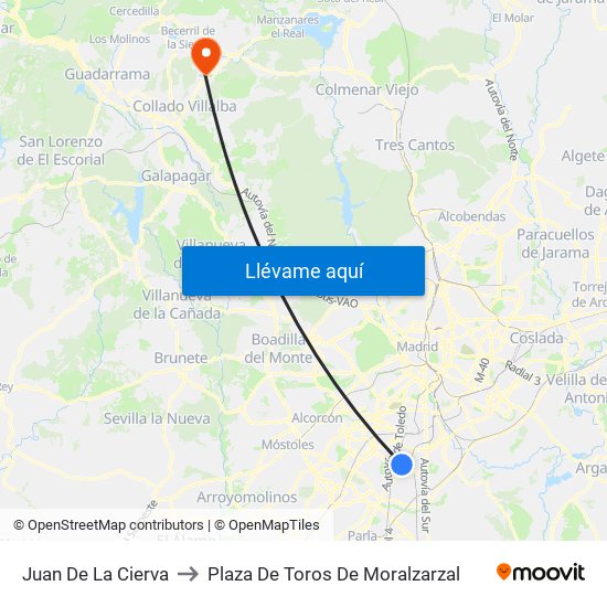 Juan De La Cierva to Plaza De Toros De Moralzarzal map