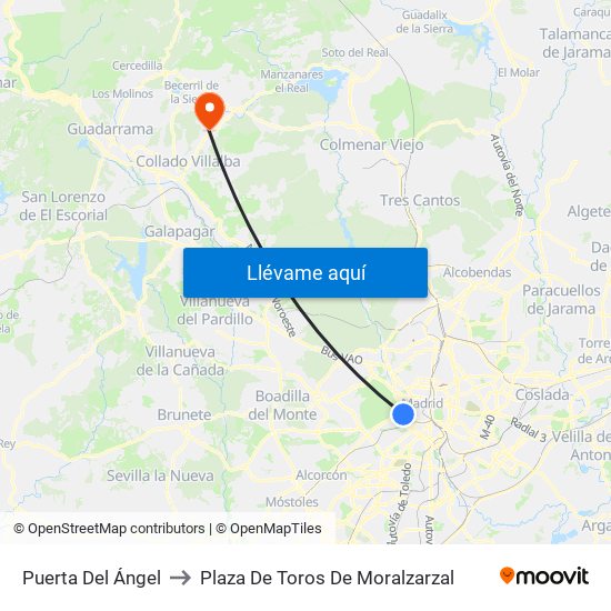 Puerta Del Ángel to Plaza De Toros De Moralzarzal map