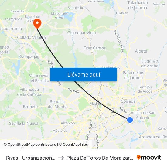 Rivas - Urbanizaciones to Plaza De Toros De Moralzarzal map