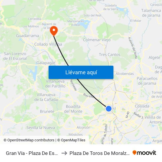 Gran Vía - Plaza De España to Plaza De Toros De Moralzarzal map