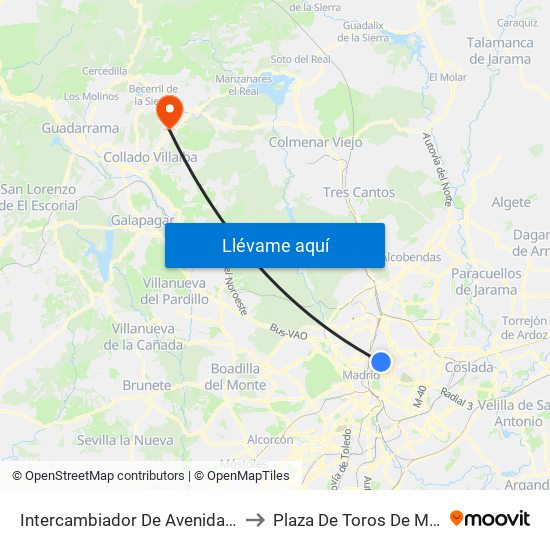 Intercambiador De Avenida De América to Plaza De Toros De Moralzarzal map