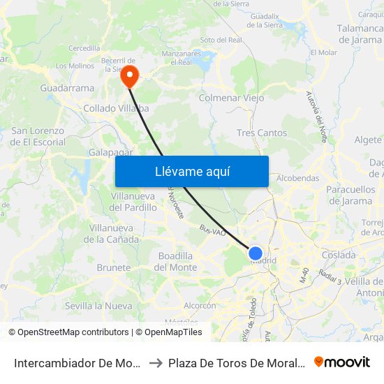 Intercambiador De Moncloa to Plaza De Toros De Moralzarzal map