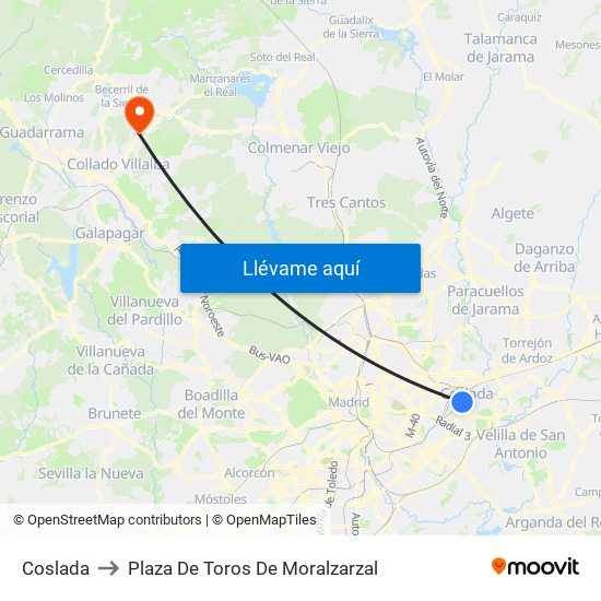 Coslada to Plaza De Toros De Moralzarzal map