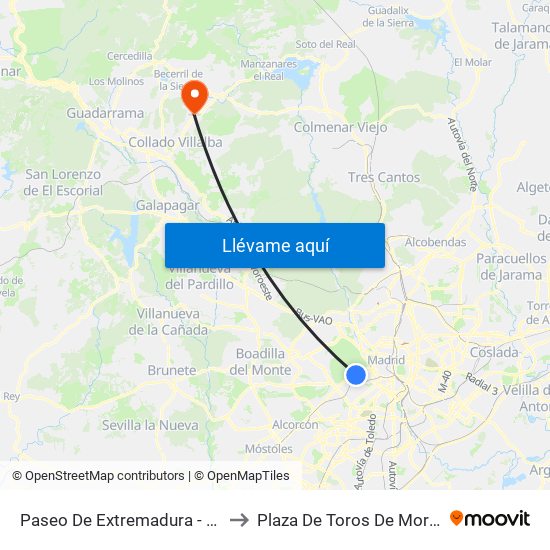 Paseo De Extremadura - El Greco to Plaza De Toros De Moralzarzal map