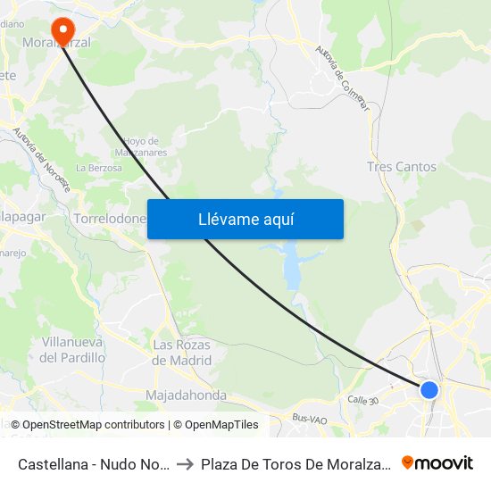 Castellana - Nudo Norte to Plaza De Toros De Moralzarzal map