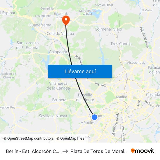 Berlín - Est. Alcorcón Central to Plaza De Toros De Moralzarzal map