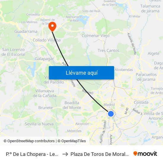 P.º De La Chopera - Legazpi to Plaza De Toros De Moralzarzal map