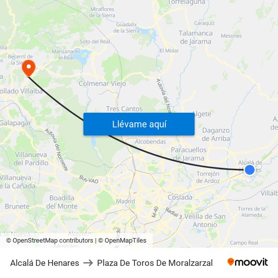 Alcalá De Henares to Plaza De Toros De Moralzarzal map