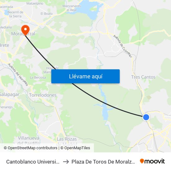 Cantoblanco Universidad to Plaza De Toros De Moralzarzal map
