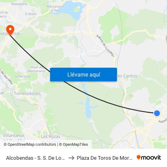 Alcobendas - S. S. De Los Reyes to Plaza De Toros De Moralzarzal map