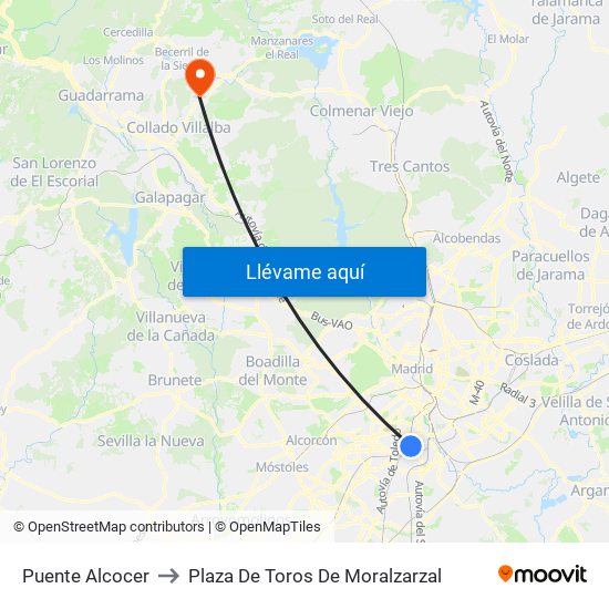 Puente Alcocer to Plaza De Toros De Moralzarzal map