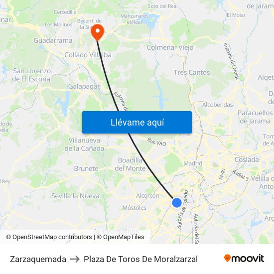 Zarzaquemada to Plaza De Toros De Moralzarzal map