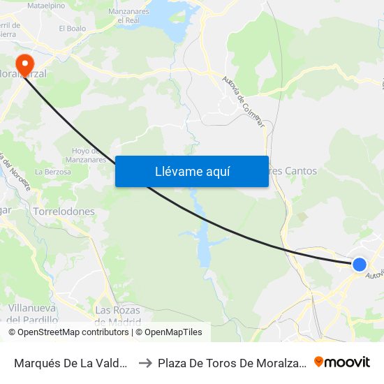 Marqués De La Valdavia to Plaza De Toros De Moralzarzal map