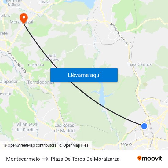 Montecarmelo to Plaza De Toros De Moralzarzal map