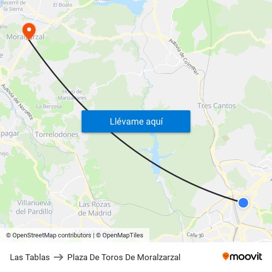 Las Tablas to Plaza De Toros De Moralzarzal map