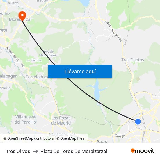 Tres Olivos to Plaza De Toros De Moralzarzal map