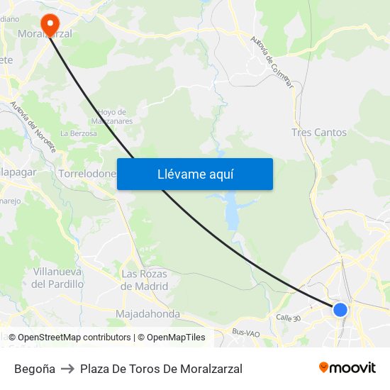 Begoña to Plaza De Toros De Moralzarzal map