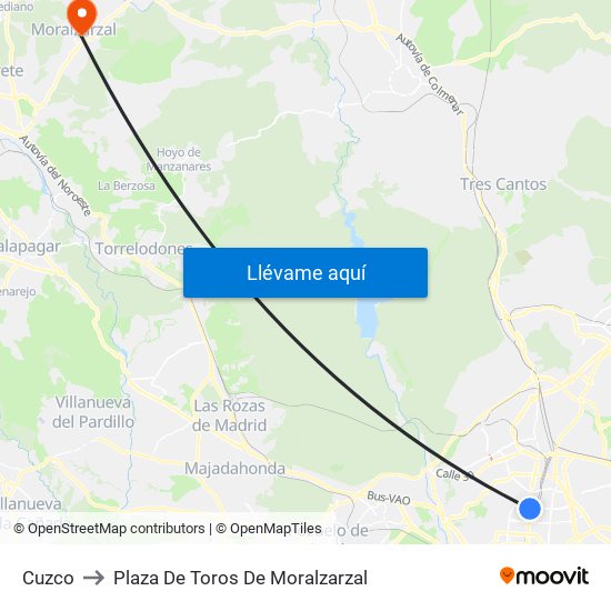 Cuzco to Plaza De Toros De Moralzarzal map