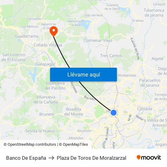 Banco De España to Plaza De Toros De Moralzarzal map