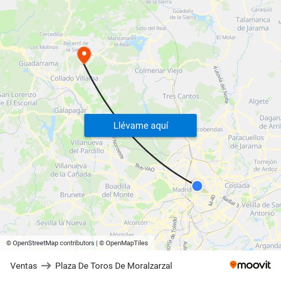 Ventas to Plaza De Toros De Moralzarzal map