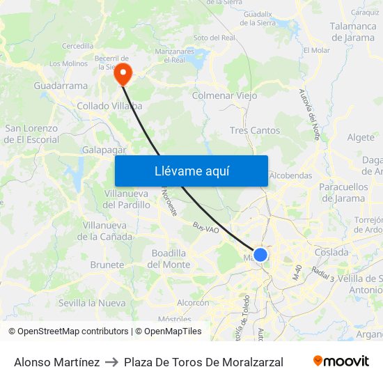 Alonso Martínez to Plaza De Toros De Moralzarzal map