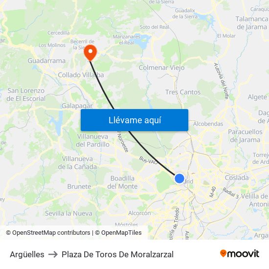 Argüelles to Plaza De Toros De Moralzarzal map