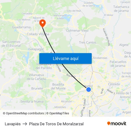 Lavapiés to Plaza De Toros De Moralzarzal map