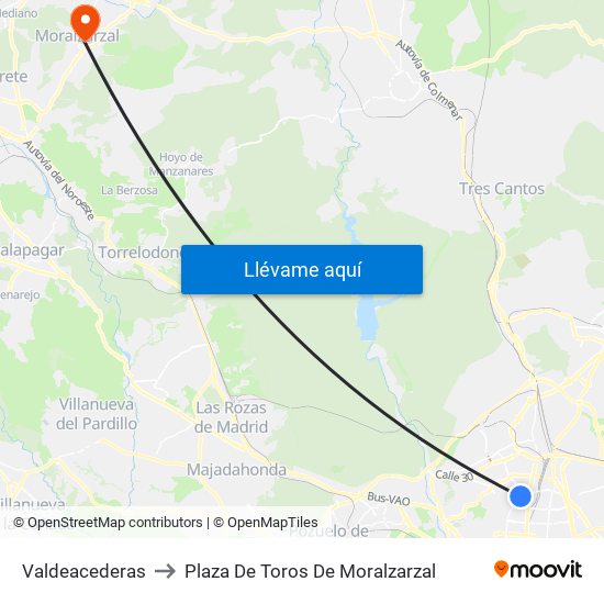 Valdeacederas to Plaza De Toros De Moralzarzal map