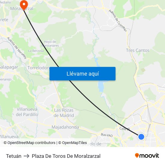 Tetuán to Plaza De Toros De Moralzarzal map