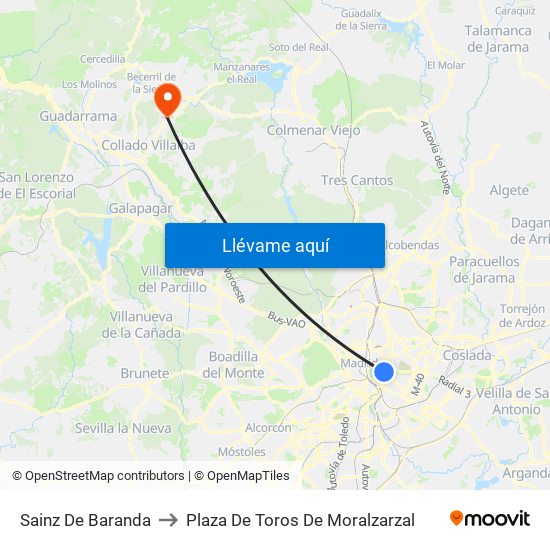 Sainz De Baranda to Plaza De Toros De Moralzarzal map